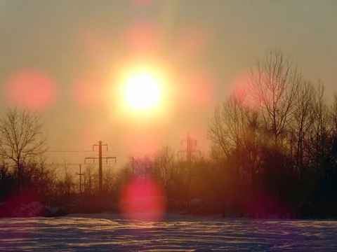 The sun in the sky in winter - landscape Fotos Stock