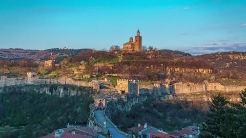 Sun slowly setting at Fortress, 4 k timelapse Stock Footage 73994255