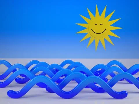 Sun smiling down on blue waves Stock Illustration