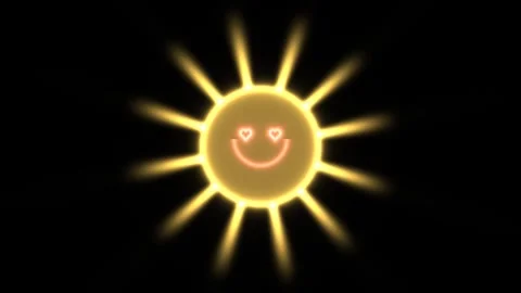 Sun with a smiling face and heart eyes on a black 動画素材 338316320