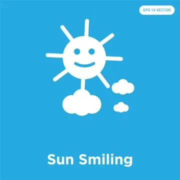 Sun Smiling icon isolated on blue background Free Stock Illustration