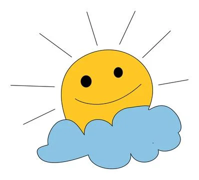 A sun is smiling out from inside the clouds Stock Illustration