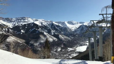 Sun Snow Pine Tree valley lift Stock Footage 156941630