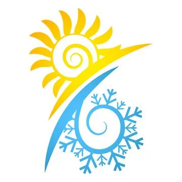 Sun snowflake and air flow wave, air conditioner symbol Stock Illustration