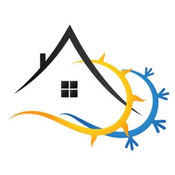 Sun snowflake and house Stock Illustration