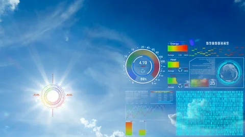 The sun with solar cell hologram. cloud sky time lapse. Stock Footage 113801261