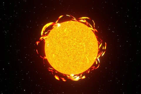 Sun Solar Flare in Space background 3D rendering Stock Illustration