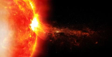 Sun on space background. Elements of this image furnished by NASA. 스톡 사진