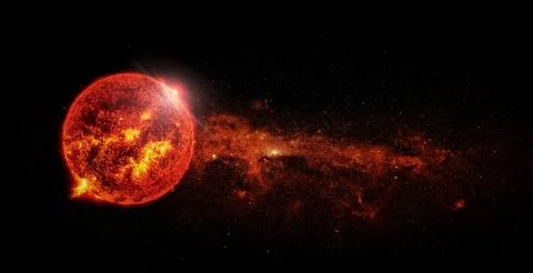 Sun on space background. Elements of this image furnished by NASA. 스톡 사진