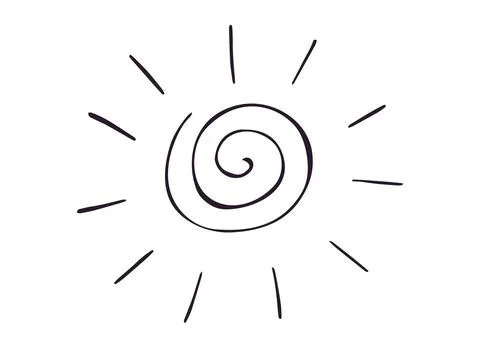 Sun Spiral Hand Drawn Doodle Outline Isolated on White Background Stock Illustration