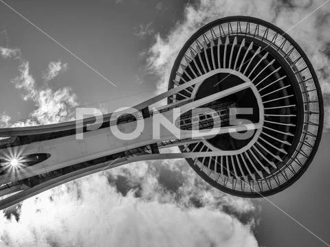 Sun star and the Space Needle Stock Photos