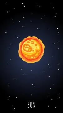 Sun star cartoon poster. Vector vertical banner of a space astronimic object Stock Illustration