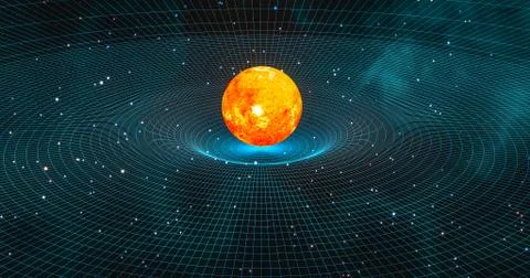 Sun-like star creating gravitational waves in space-time continuum Stock Illustration