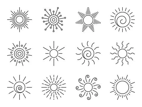 Sun star solar circle sunshine weather icon set Stock Illustration