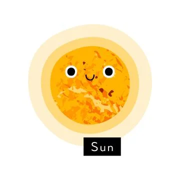 Sun, star of solar system. Cute kawaii sun character with smiling face Stock Illustration