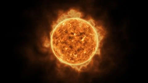 Sun star surface with solar flares, burning of sun animation 3D rendering Stock Illustration
