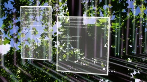 Sun starting panels appearing shifting showing code binary stream falling Stock Footage 333170009
