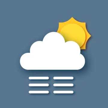 Sun. Steam cloud. Paper cut Weather. Fog or mist in the dark sky. Stock Illustration