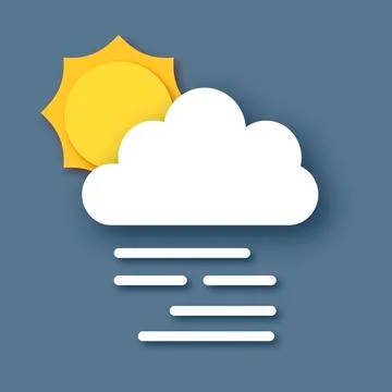 Sun. Steam cloud. Paper cut Weather. Fog or mist in the dark sky. Stock Illustration