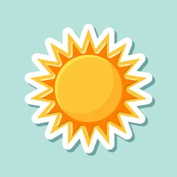 Sun sticker icon in flat style. Sunrise vector illustration on isolated bac.. Illustrazione stock