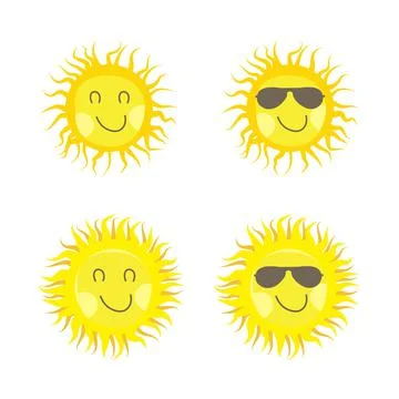 Sun sticker with a round shape and yellow color. Cute sun with smiling face a Stock Illustration