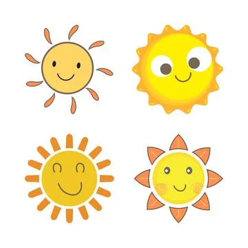 Sun sticker with a round shape and yellow, orange color. Cute sun with smilin Stock Illustration