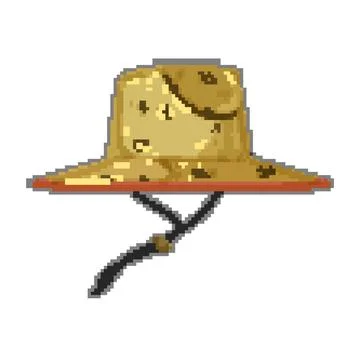 Sun straw hat pixel art vector illustration Stock Illustration