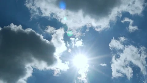 Sun, Sun Rays Blue Sky White Clouds, Timelapse. Sunlight, Sunny Day, Sun in Whit Stock Footage 163271488