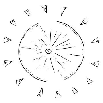 The sun. Sun with rays. Cartoon sun. Vector illustration. Simple hand drawn i Stock Illustration