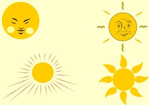Sun sun Vector yellow four vintage vector graphics Stock Illustration