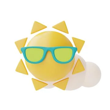 Sun with sunglasses and clouds isolate on white background,summer elements,3d 스톡 일러스트