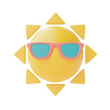 Sun with sunglasses isolate on white background,summer beach elements,3d rend Stock Illustration