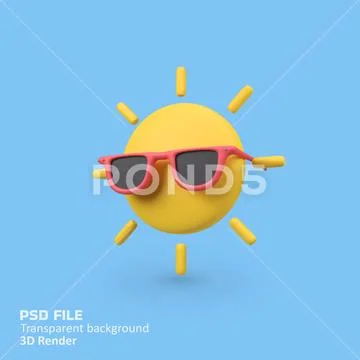 Sun with sunglasses isolated 3d render icon illustration Modello PSD