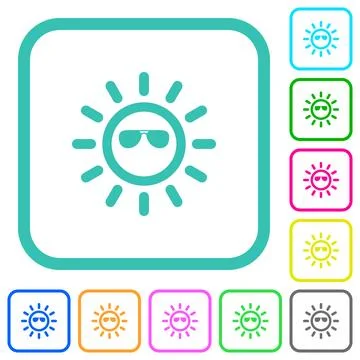 Sun with sunglasses vivid colored flat icons Stock Illustration