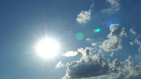 Sun Sunlight Rays in Blue Sky and Cumulus Clouds Amazing Time Lapse, Beautiful B Stock Footage 202073810