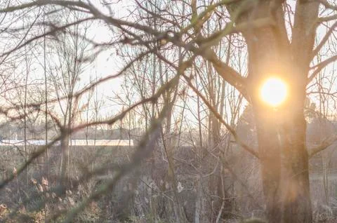 Sun at sunset at countryside Stock Photos