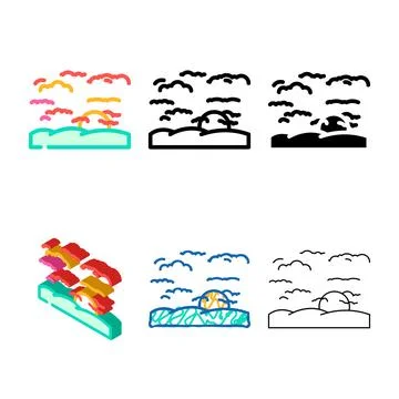Sun sunset summer set sunlight color icon vector Stock Illustration