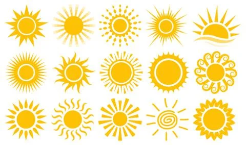 Sun sunshine rays icons vector symbol collection set Stock Illustration