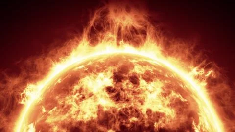 Sun surface with solar flares, Burning of the sun. Highly realistic sun surface. Stock Illustration