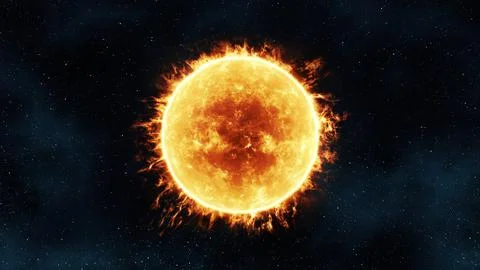 The Sun surface with solar flares on clusters of stars and galaxies Stock Photos