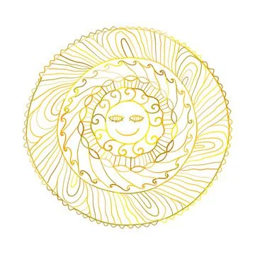 Sun symbol as a face inside ornate mandala. Round pattern. Vintage decorative イラスト素材