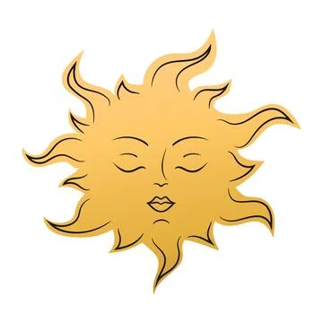 Sun symbol with a human face. Sleepy sun golden emblem. Vector illustration Stock Illustration