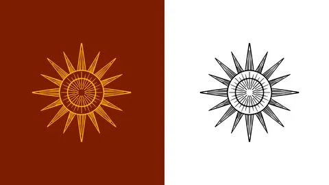Sun symbol in old engraving style. hand drawn emblem with rays of light Stock Illustration