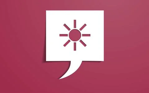 Sun symbol in speech cloud in paper cut style. Stock Illustration