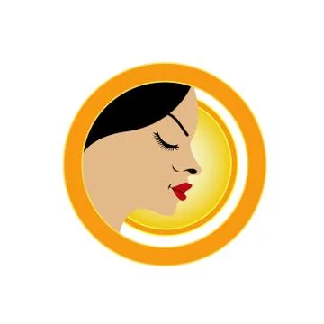 Sun tan logo- A face with a bright yellow sun  Stock Illustration