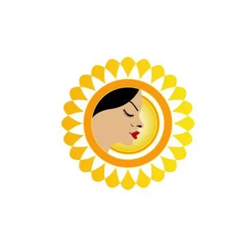 Sun tan logo- A face with a bright yellow sun  Stock Illustration