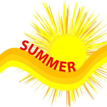 Sun with text summer isolated on white background. Vector illustration. Stock Illustration