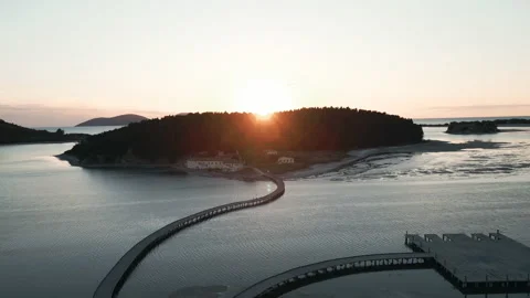 Sun through aerial view  Monastery of Saint Mary on Zvernec island Narta Stock Footage 239018238