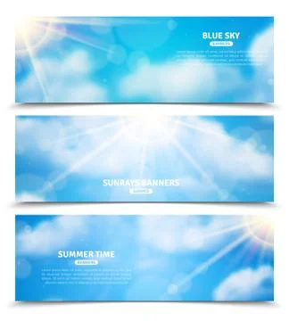 Sun through clouds sky banners set Stock Illustration