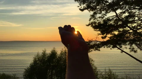The sun through the hand Stock Footage 67107994